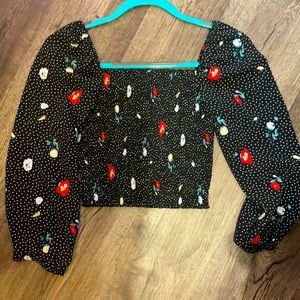 Floral Polka dot smocked puff sleeve blouse